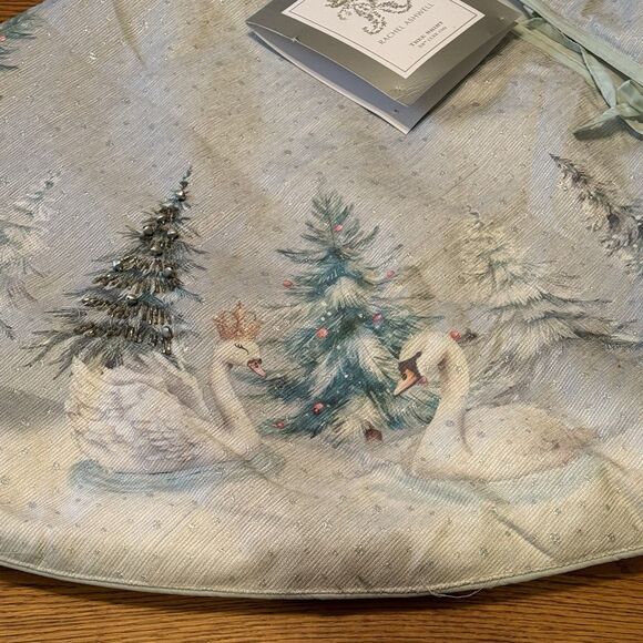 Rachel Ashwell Christmas Tree Skirt Beaded Swan Prince/Princess Blue Green 52" - Picture 7 of 9